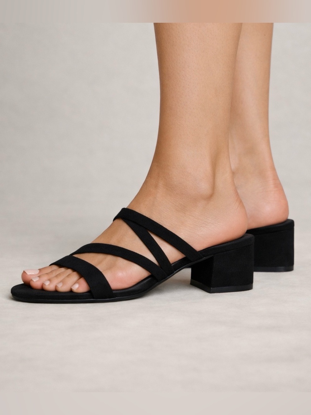 Black Strappy Block Heel Sandals